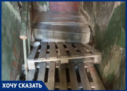 Поддонами из-под помидоров отремонтировала УК аварийную лестницу в Волгограде Поддонами из-под помидоров отремонтировала УК аварийную лестницу в Волгограде